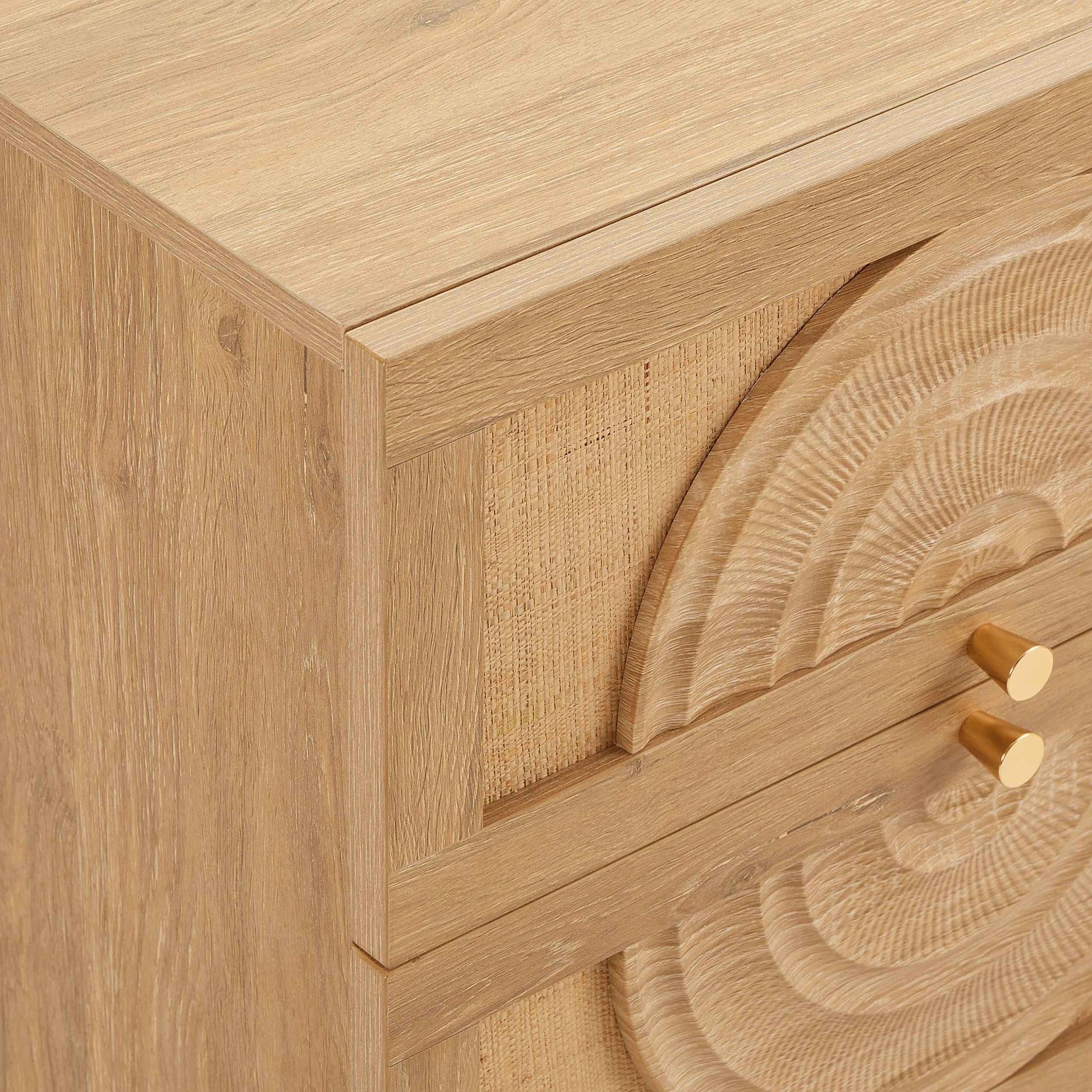 Raven Rattan 2 Drawer Bedside Table - Light Wood - DUSK