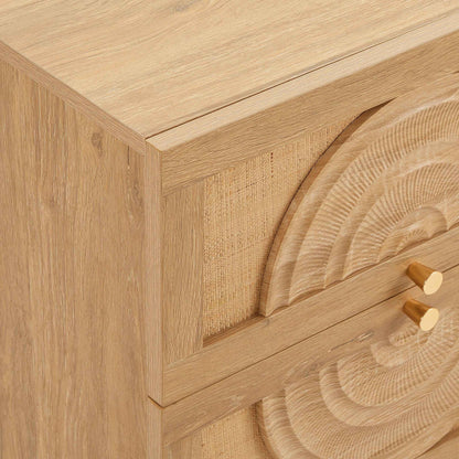 Raven Rattan 2 Drawer Bedside Table - Light Wood - DUSK
