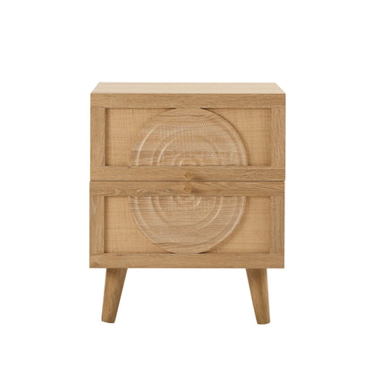 Raven Rattan 2 Drawer Bedside Table - Light Wood - DUSK