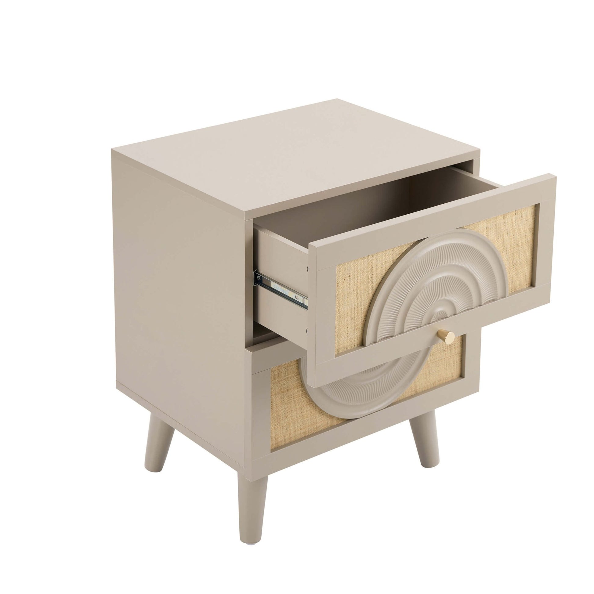 Raven Rattan 2 Drawer Bedside Table - Taupe - DUSK