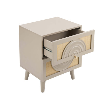 Raven Rattan 2 Drawer Bedside Table - Taupe - DUSK