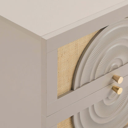 Raven Rattan 2 Drawer Bedside Table - Taupe - DUSK