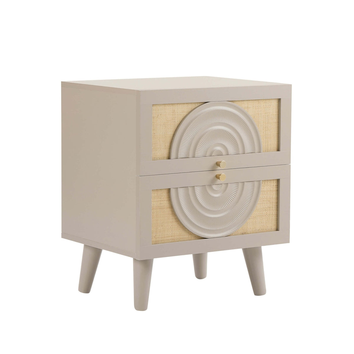 Raven Rattan 2 Drawer Bedside Table - Taupe - DUSK