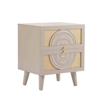 Raven Rattan 2 Drawer Bedside Table - Taupe - DUSK