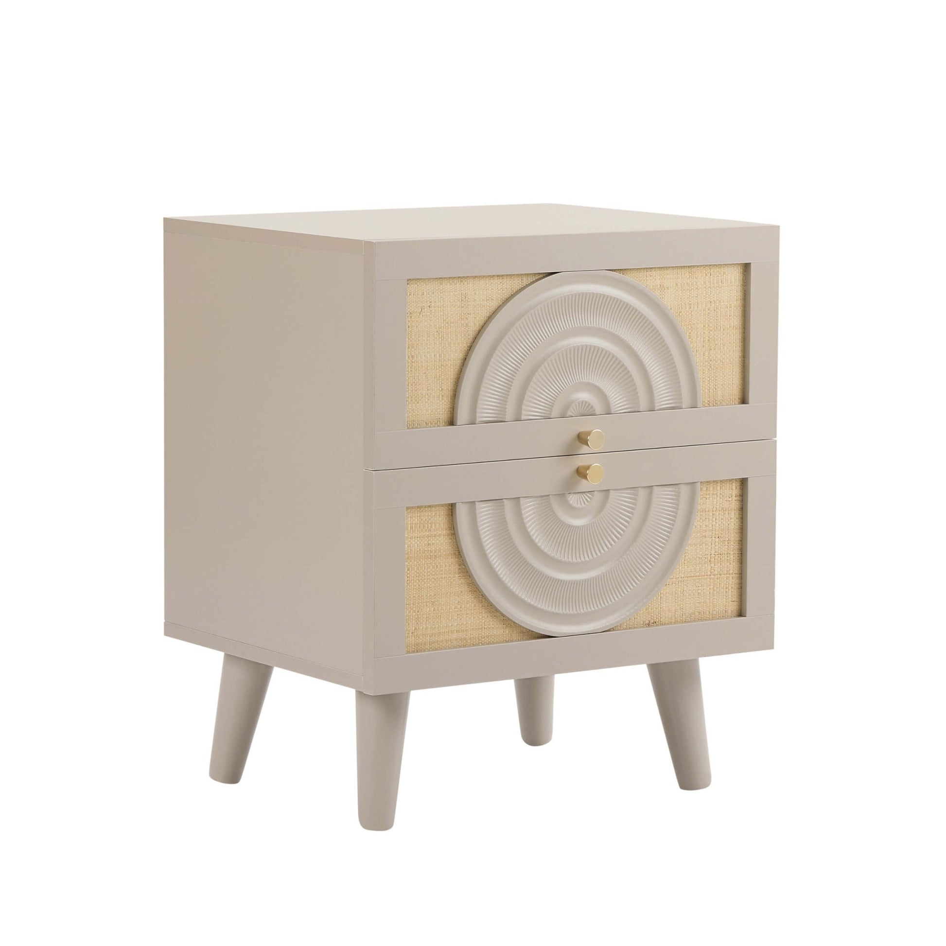 Raven Rattan 2 Drawer Bedside Table - Taupe - DUSK