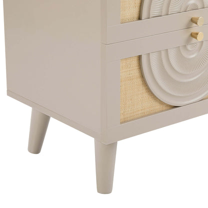 Raven Rattan 2 Drawer Bedside Table - Taupe - DUSK