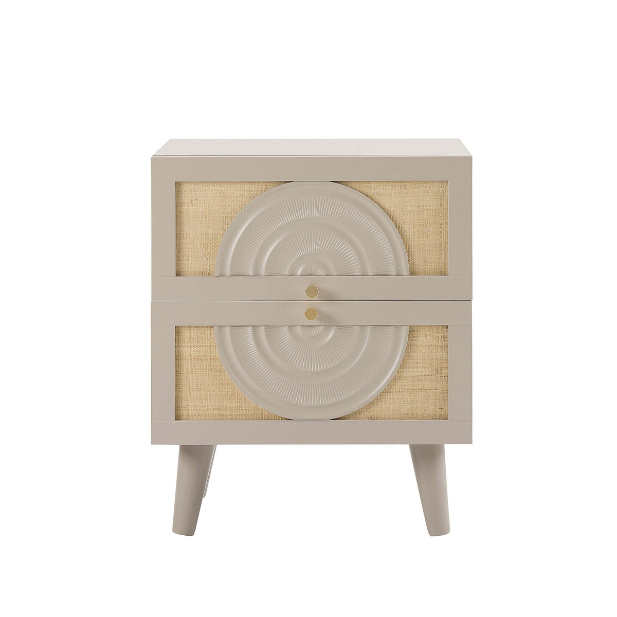 Raven Rattan 2 Drawer Bedside Table - Taupe - DUSK