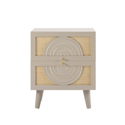 Raven Rattan 2 Drawer Bedside Table - Taupe - DUSK