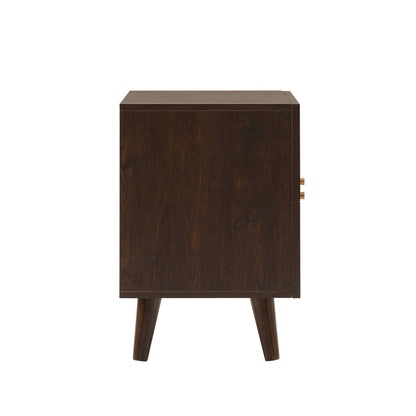 Raven Rattan 2 Drawer Bedside Table - Walnut - DUSK