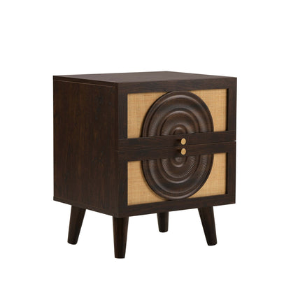 Raven Rattan 2 Drawer Bedside Table - Walnut - DUSK