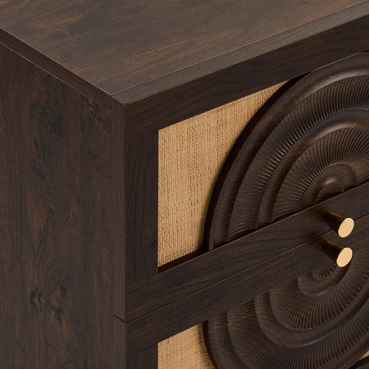 Raven Rattan 2 Drawer Bedside Table - Walnut - DUSK