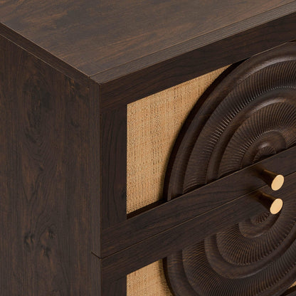 Raven Rattan 2 Drawer Bedside Table - Walnut - DUSK