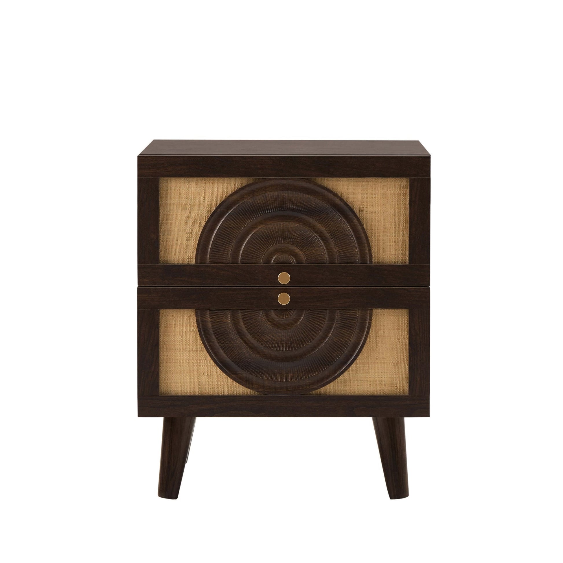 Raven Rattan 2 Drawer Bedside Table - Walnut - DUSK