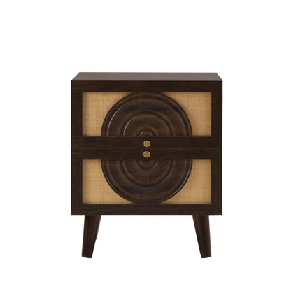 Raven Rattan 2 Drawer Bedside Table - Walnut - DUSK