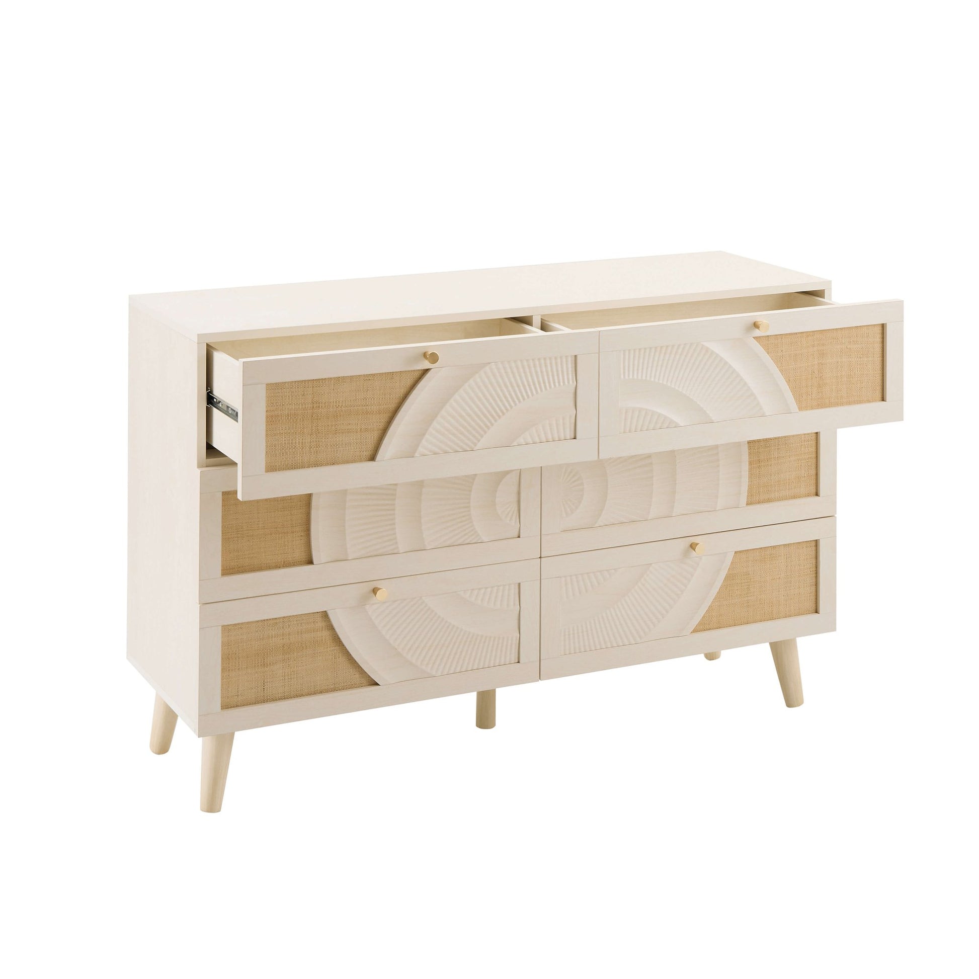 Raven Rattan 6 Drawer Chest - Cream Oak Effect - DUSK