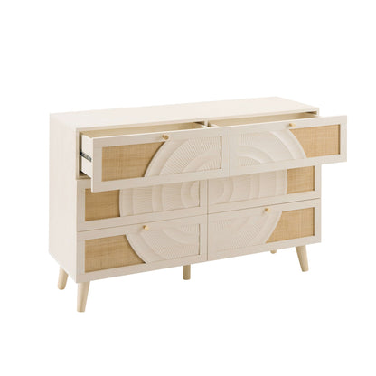 Raven Rattan 6 Drawer Chest - Cream Oak Effect - DUSK