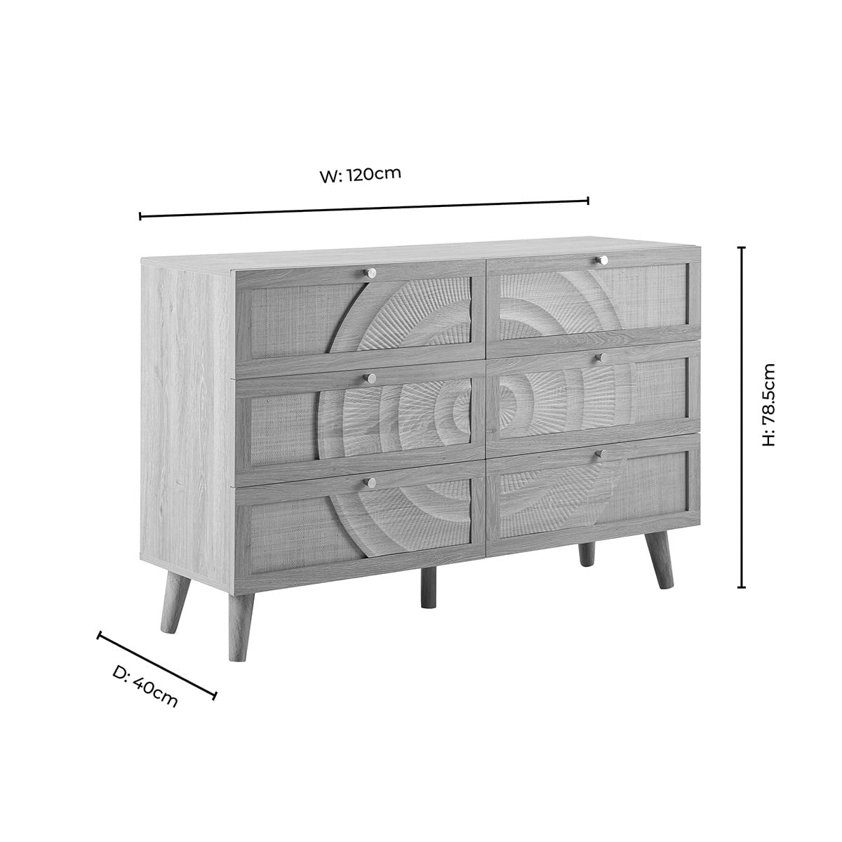 Raven Rattan 6 Drawer Chest - Cream Oak Effect - DUSK