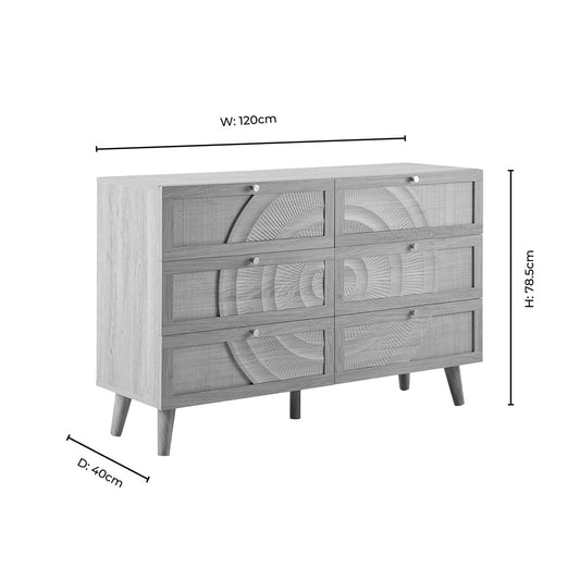Raven Rattan 6 Drawer Chest - Cream Oak Effect - DUSK