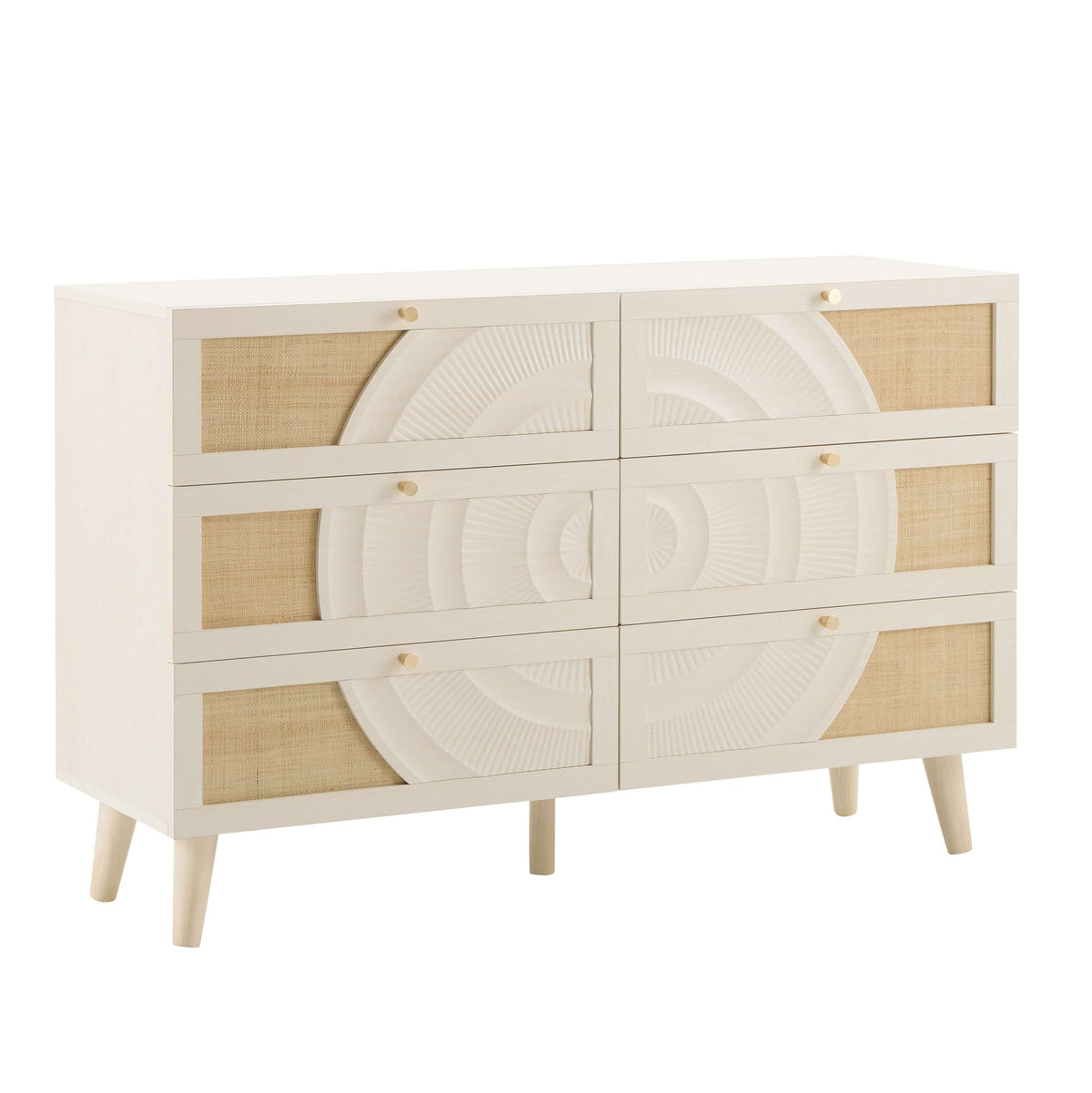 Raven Rattan 6 Drawer Chest - Cream Oak Effect - DUSK