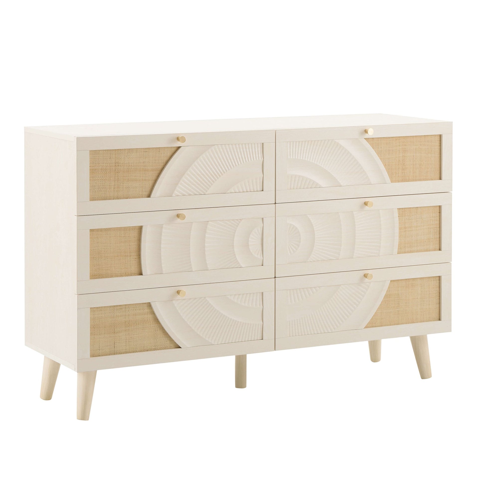 Raven Rattan 6 Drawer Chest - Cream Oak Effect - DUSK