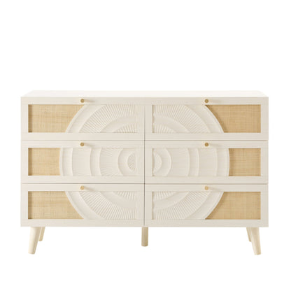 Raven Rattan 6 Drawer Chest - Cream Oak Effect - DUSK