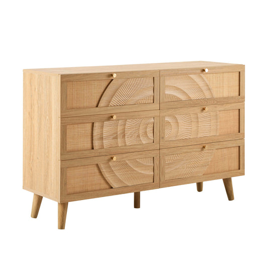 Raven Rattan 6 Drawer Chest - Light Wood - DUSK