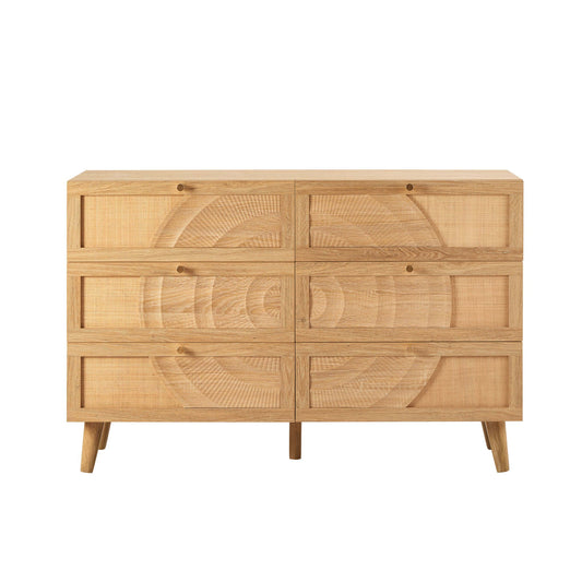Raven Rattan 6 Drawer Chest - Light Wood - DUSK