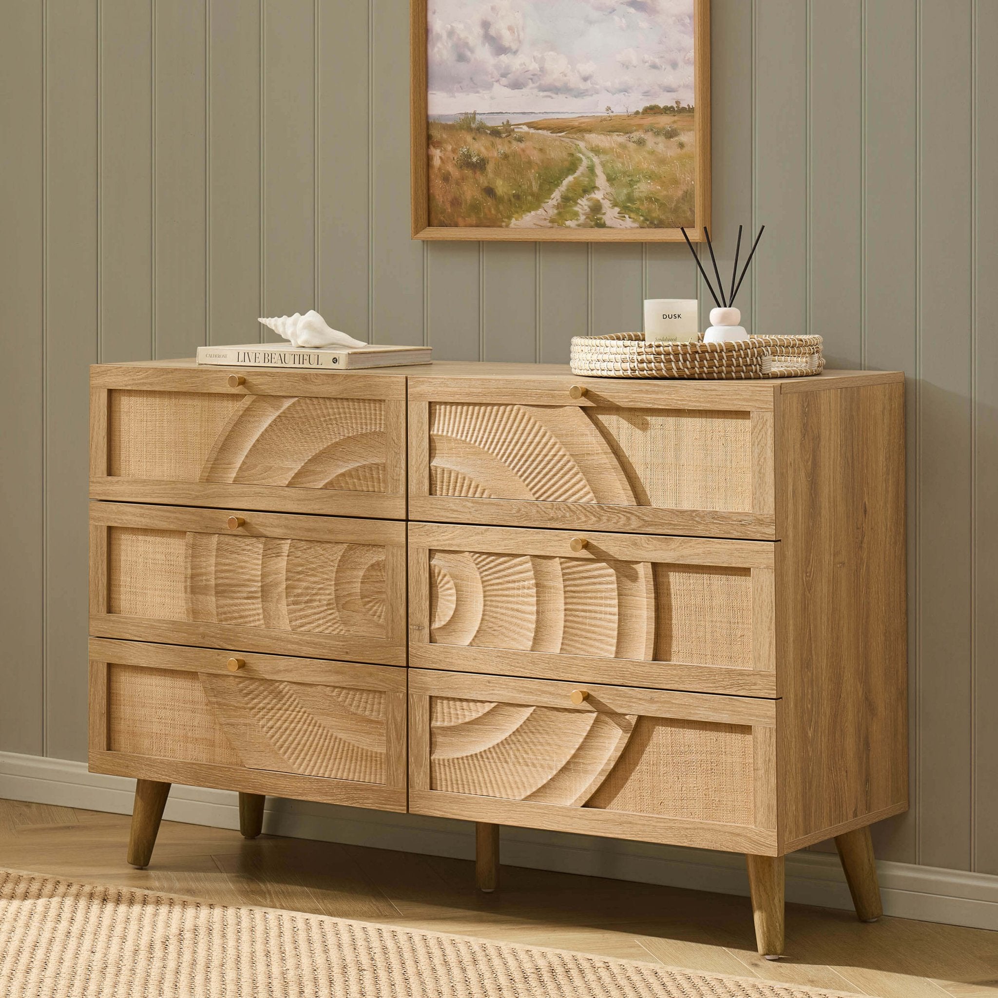 Raven Rattan 6 Drawer Chest - Light Wood - DUSK