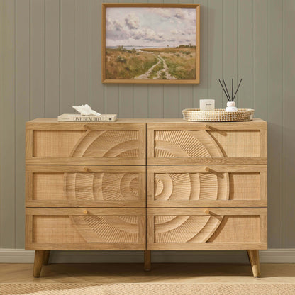 Raven Rattan 6 Drawer Chest - Light Wood - DUSK