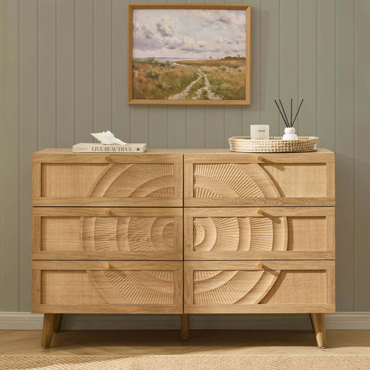 Raven Rattan 6 Drawer Chest - Light Wood - DUSK