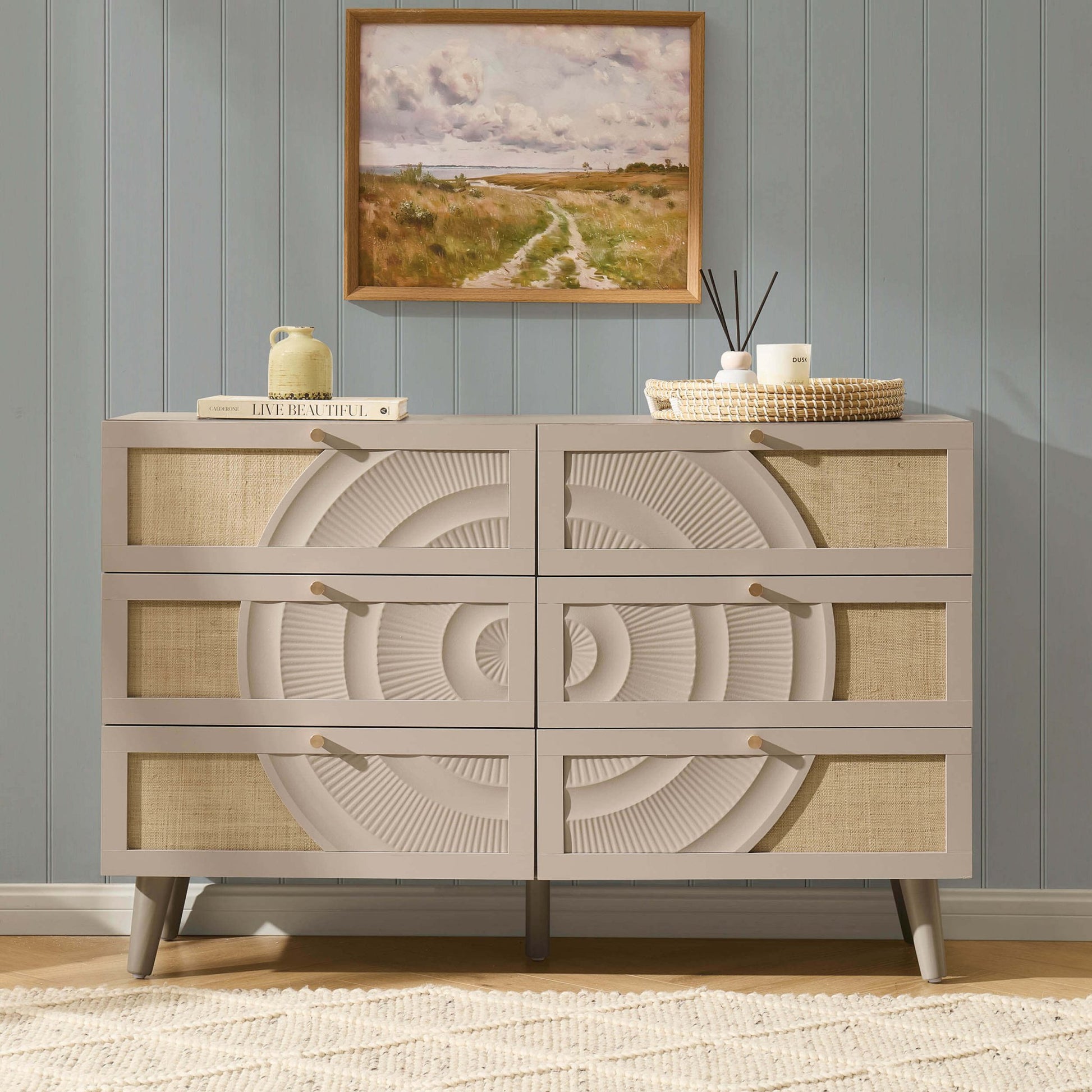 Raven Rattan 6 Drawer Chest - Taupe - DUSK