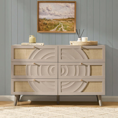 Raven Rattan 6 Drawer Chest - Taupe - DUSK