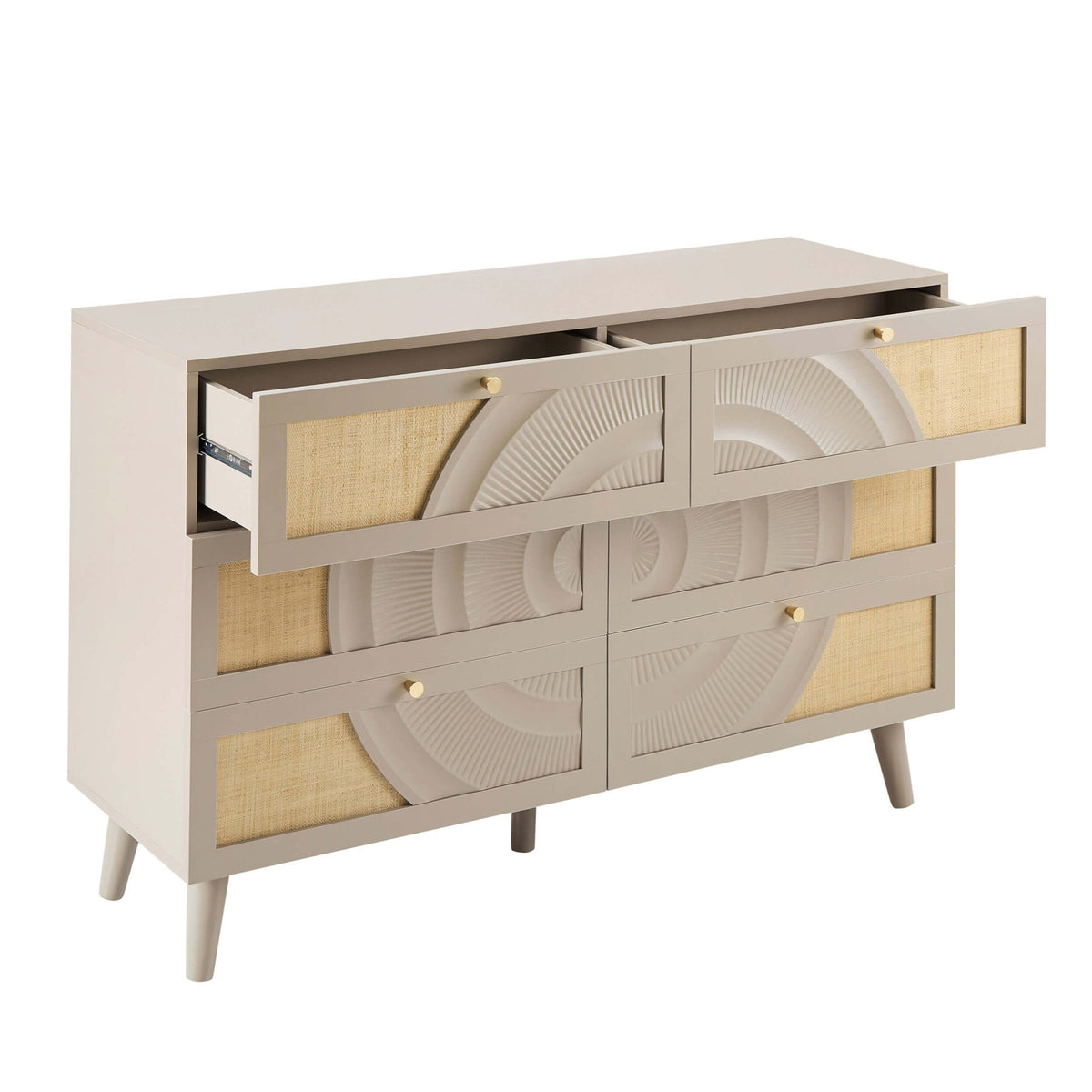 Raven Rattan 6 Drawer Chest - Taupe - DUSK