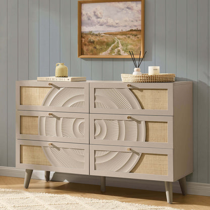 Raven Rattan 6 Drawer Chest - Taupe - DUSK