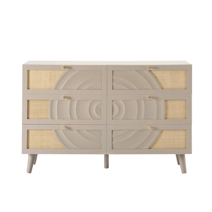 Raven Rattan 6 Drawer Chest - Taupe - DUSK