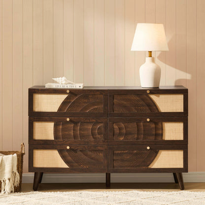 Raven Rattan 6 Drawer Chest - Walnut - DUSK