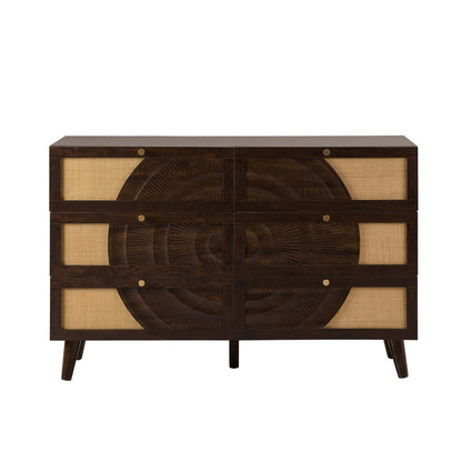 Raven Rattan 6 Drawer Chest - Walnut - DUSK