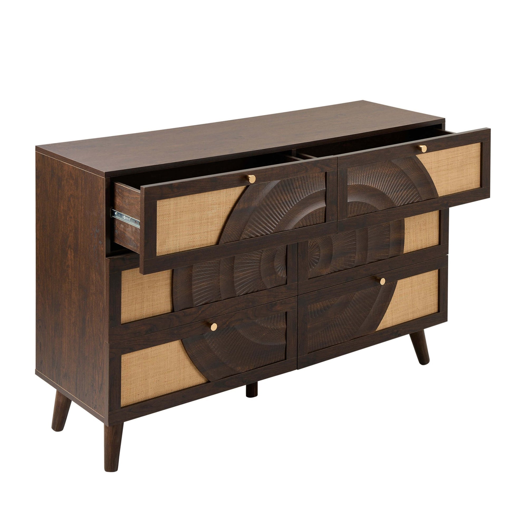 Raven Rattan 6 Drawer Chest - Walnut - DUSK