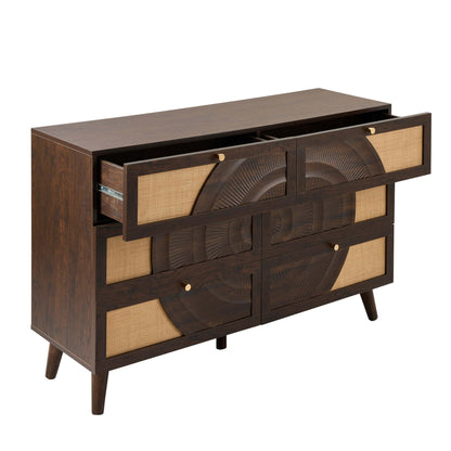 Raven Rattan 6 Drawer Chest - Walnut - DUSK