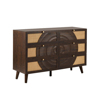 Raven Rattan 6 Drawer Chest - Walnut - DUSK