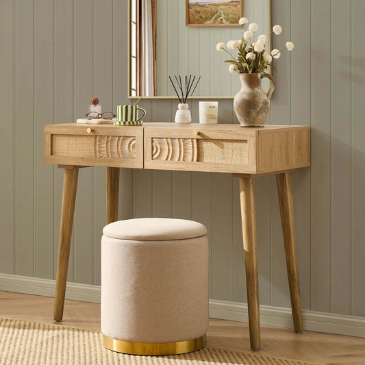 Raven Rattan Dressing Table with Drawers - Light Wood - DUSK