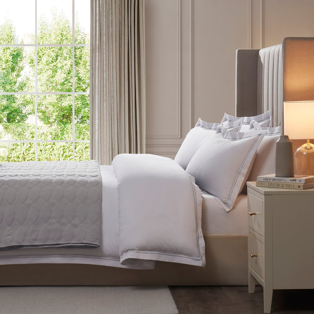 Regent 400 Thread Count Embroidered Duvet Cover - Sateen - Grey - DUSK