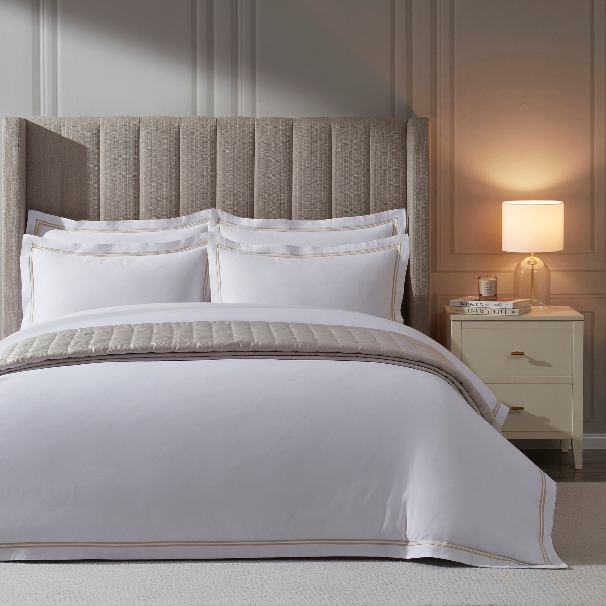 Regent 400 Thread Count Embroidered Duvet Cover - Sateen - Natural - DUSK