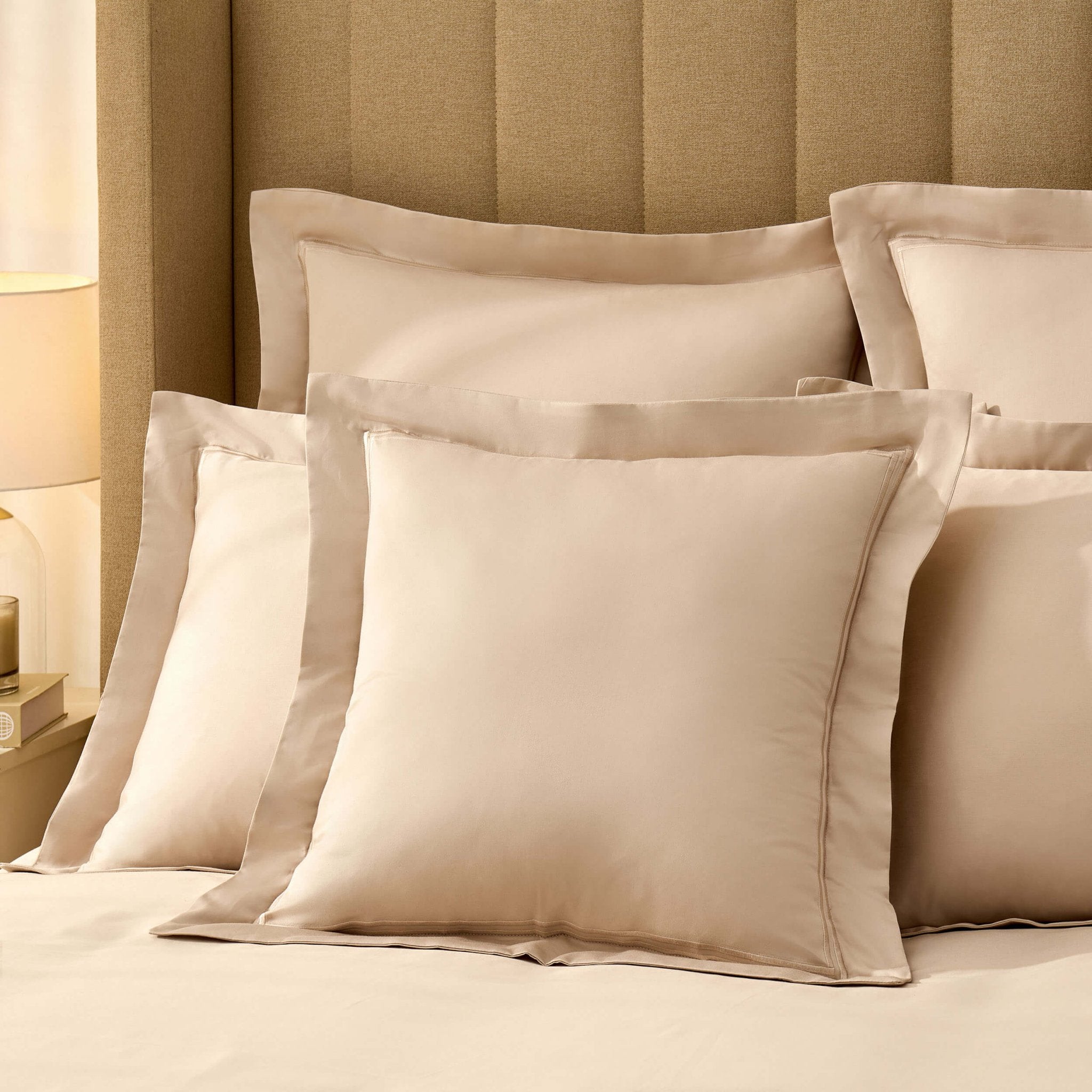 Regent Embroidered 100% Cotton Pair of Oxford Square Pillowcases - Champagne - DUSK