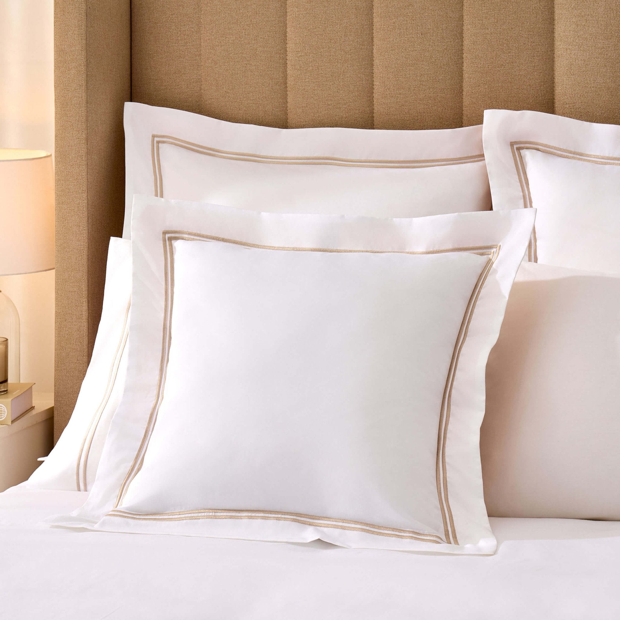 Regent Embroidered 100% Cotton Pair of Oxford Square Pillowcases - Natural - DUSK