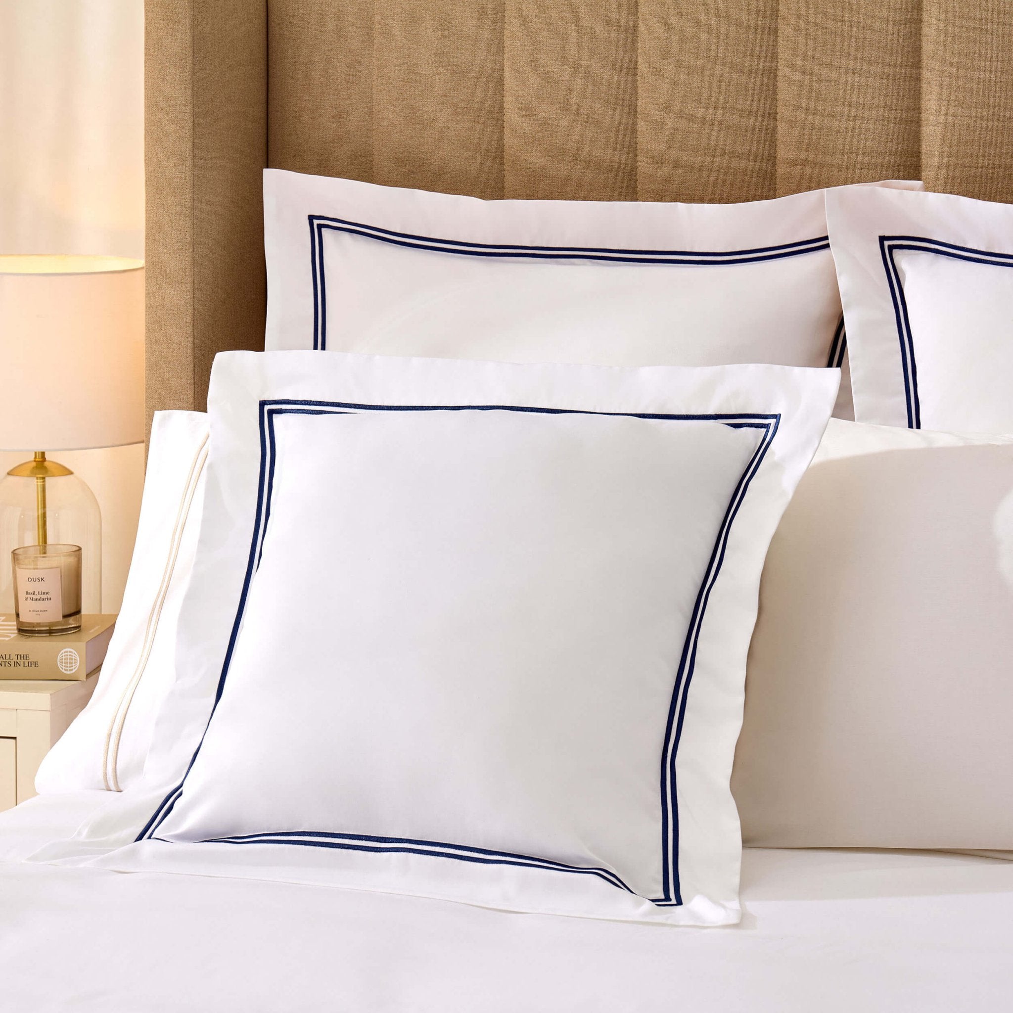 Regent Embroidered 100% Cotton Pair of Oxford Square Pillowcases - Navy - DUSK