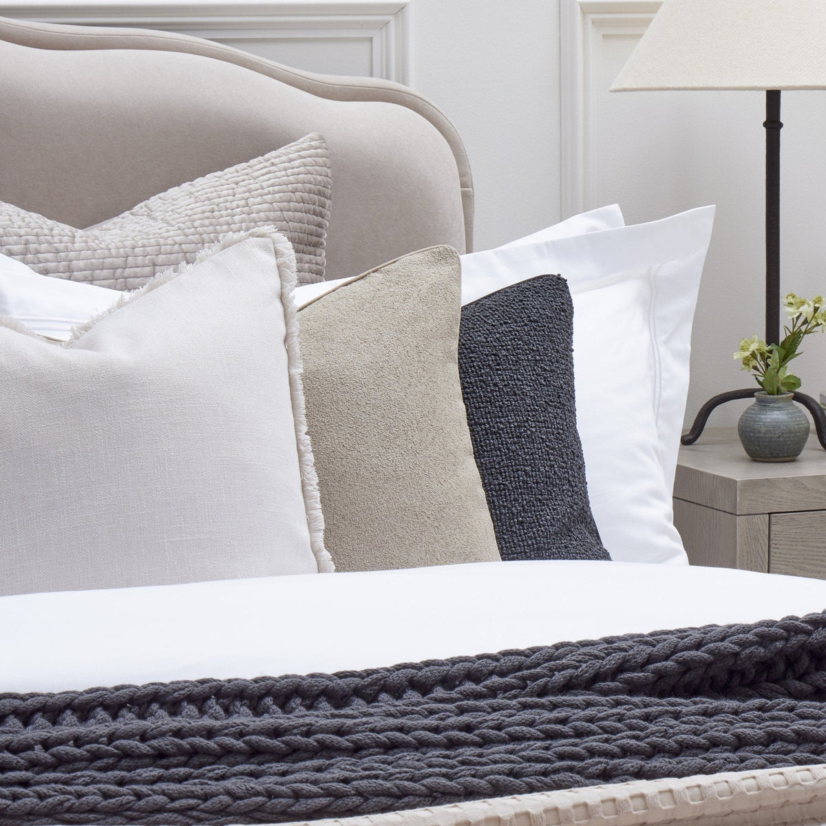 Regent Embroidered Duvet Cover - 400 Thread Count Sateen - White - DUSK