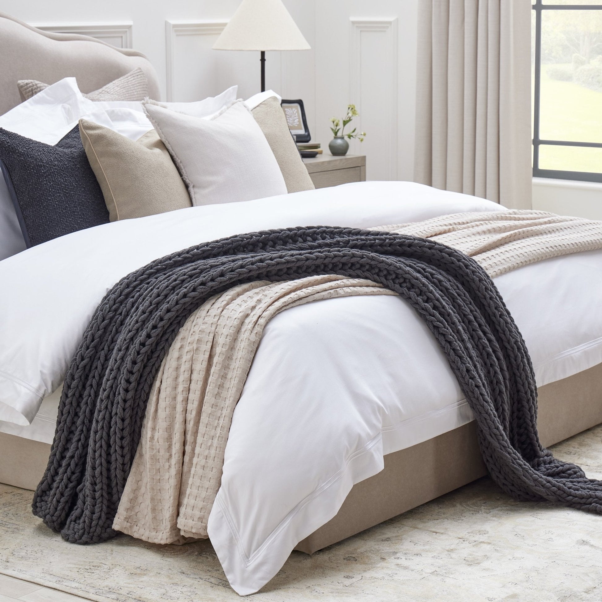 Regent Embroidered Duvet Cover - 400 Thread Count Sateen - White - DUSK