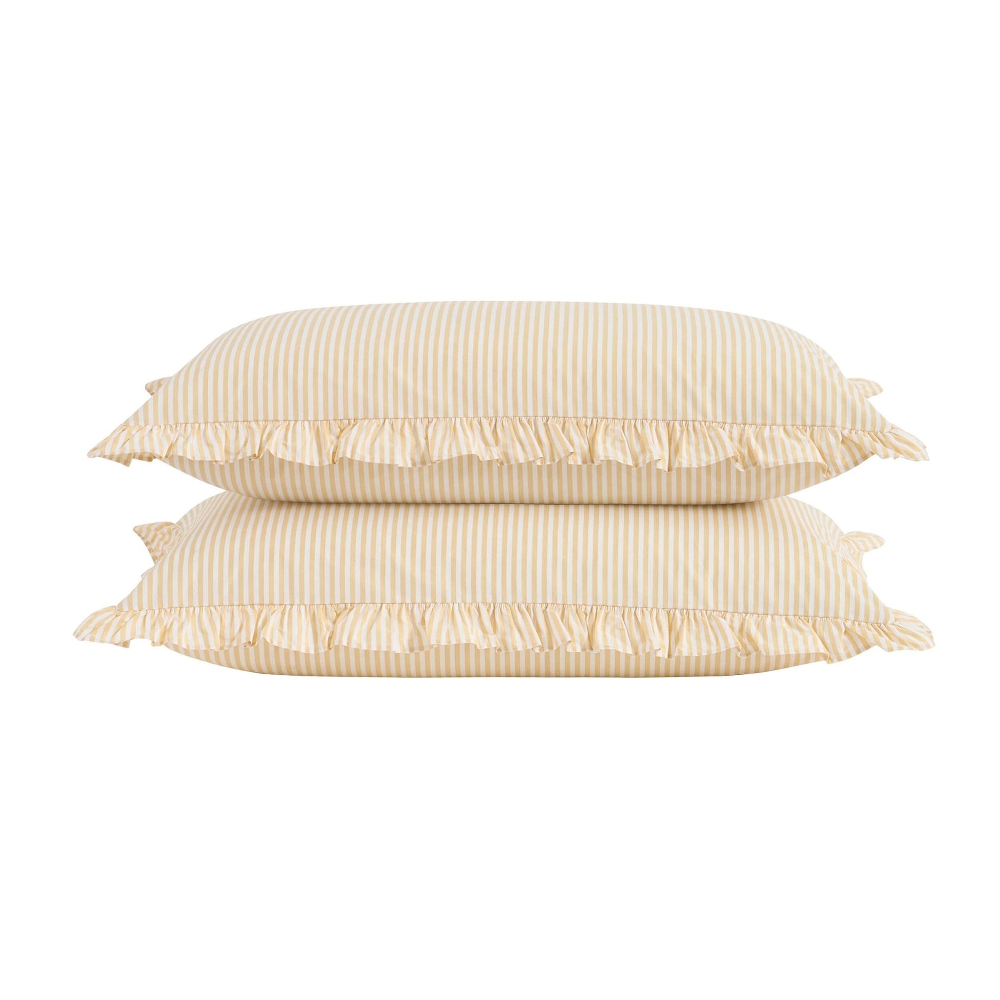 Remy 200 Thread Count Shirting Stripe Print Ruffle Edge Duvet Cover Set - Buttermilk - DUSK