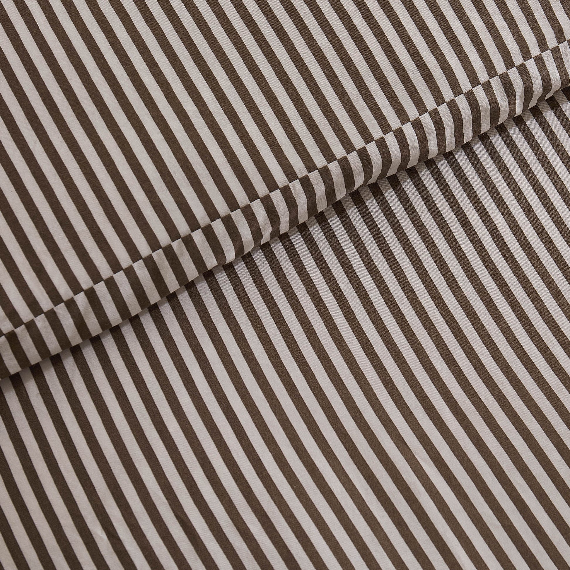 Remy 200 Thread Count Shirting Stripe Print Ruffle Edge Duvet Cover Set - Mocha - DUSK